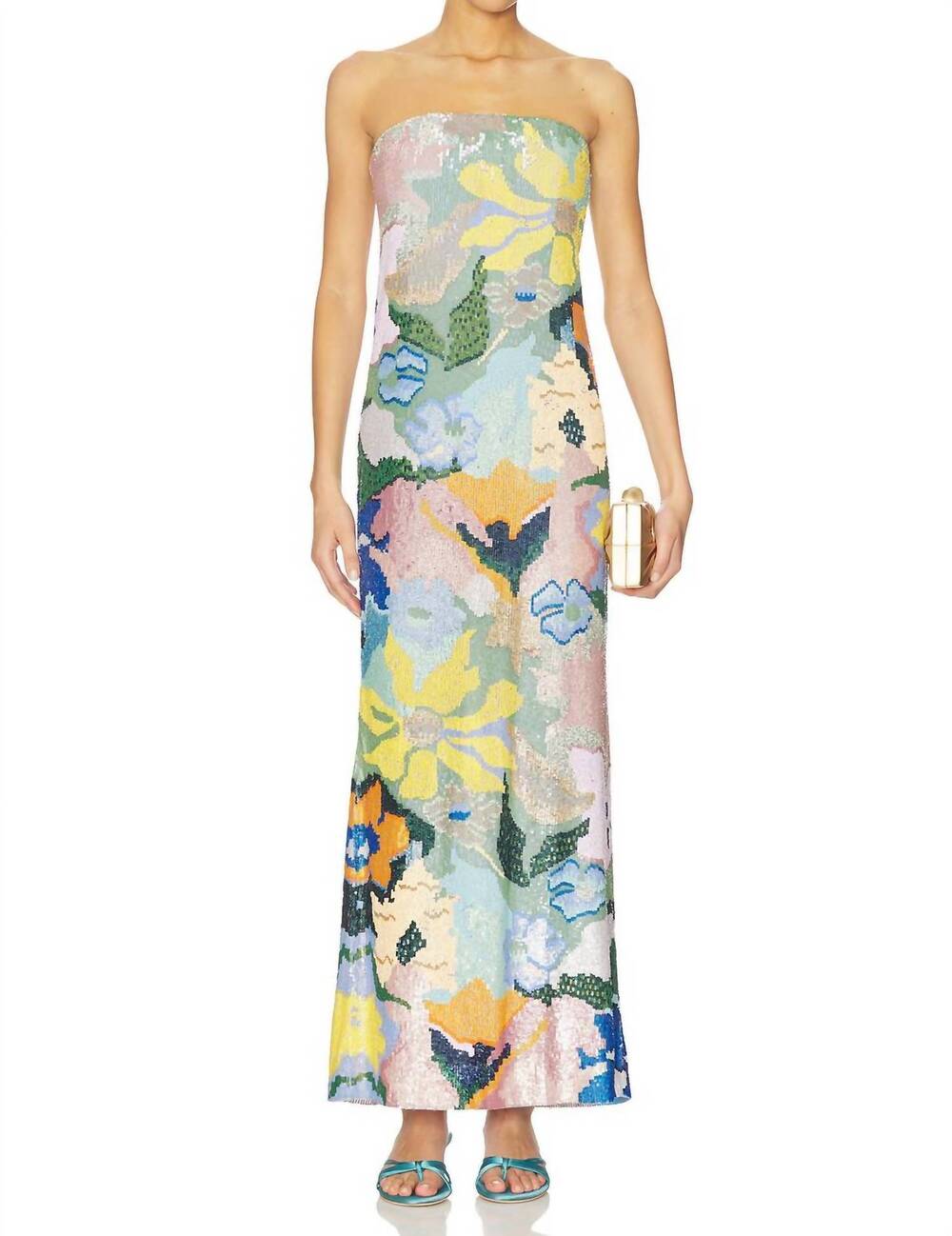 NEW LA FUORI floral jacquard embroidered gown in multi